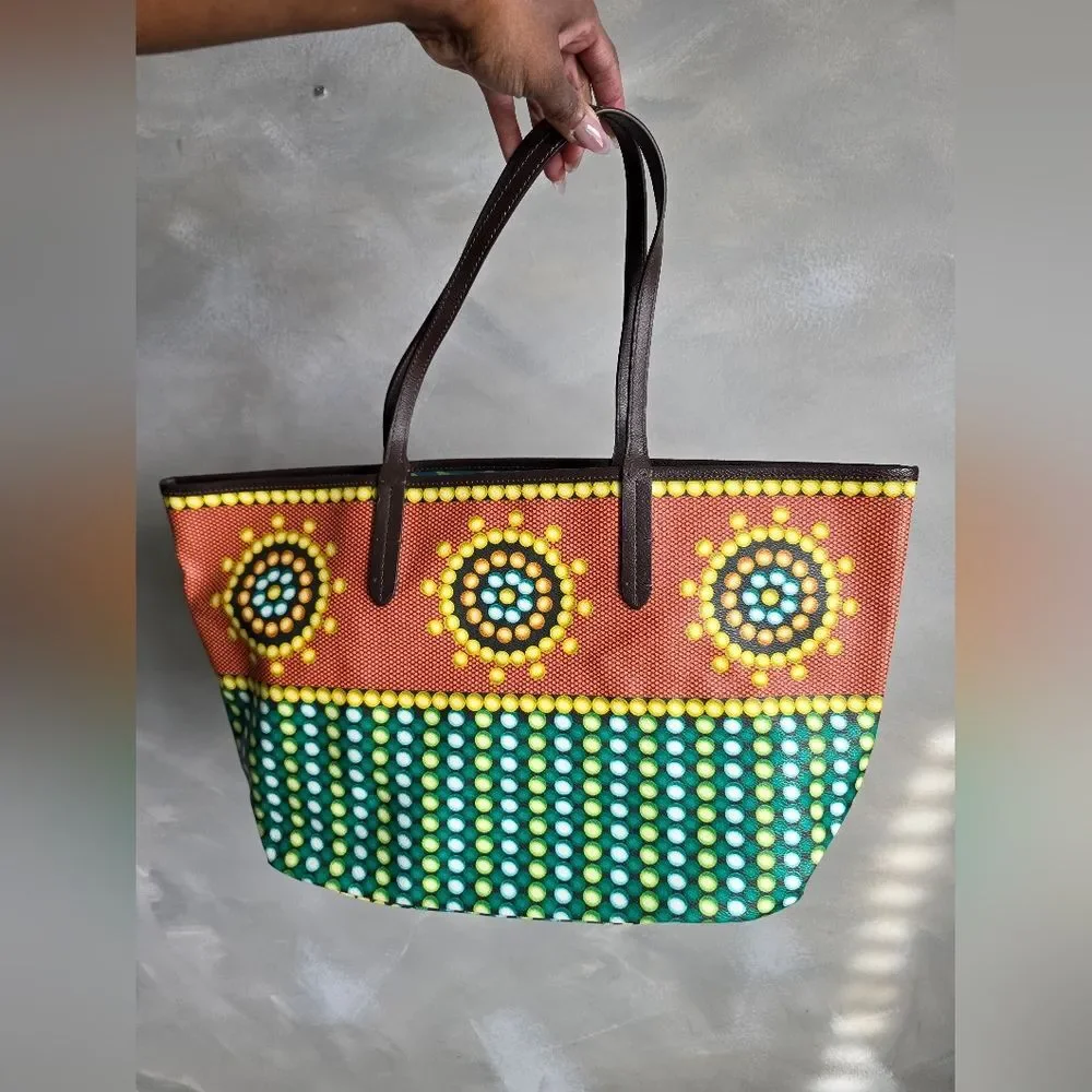 orYANY Coated Canvas Multi-color Tote Geometric Circle Pattern 20x11x6